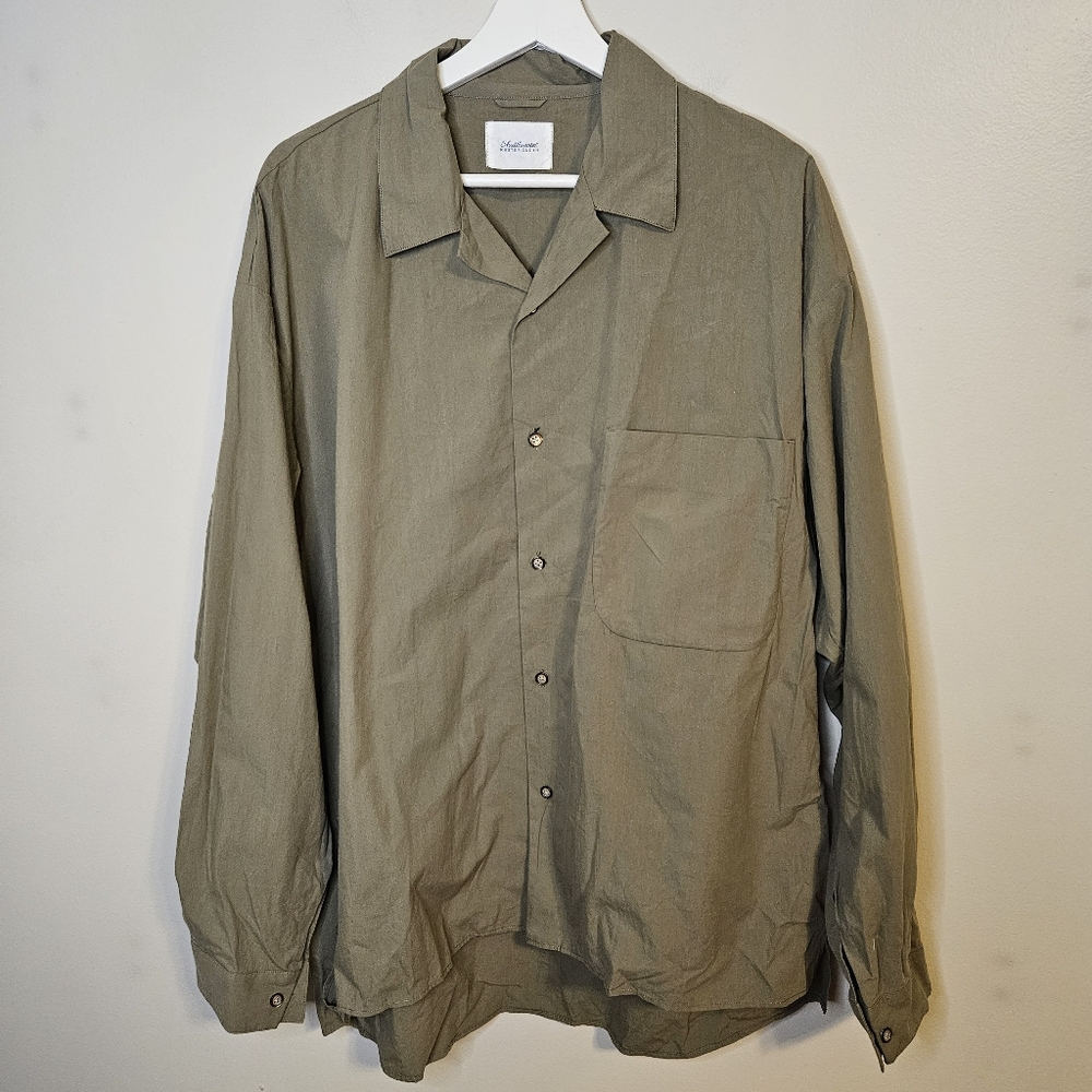 Shuttle Notes Men's Olive Green Button-Up Shirt Casual Neutral Solid